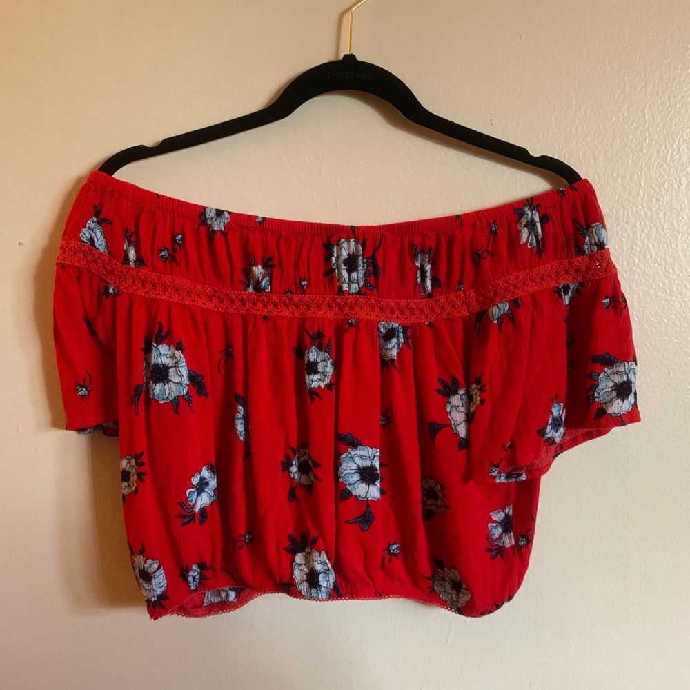 PacSun Red Floral Off The Shoulder Top
